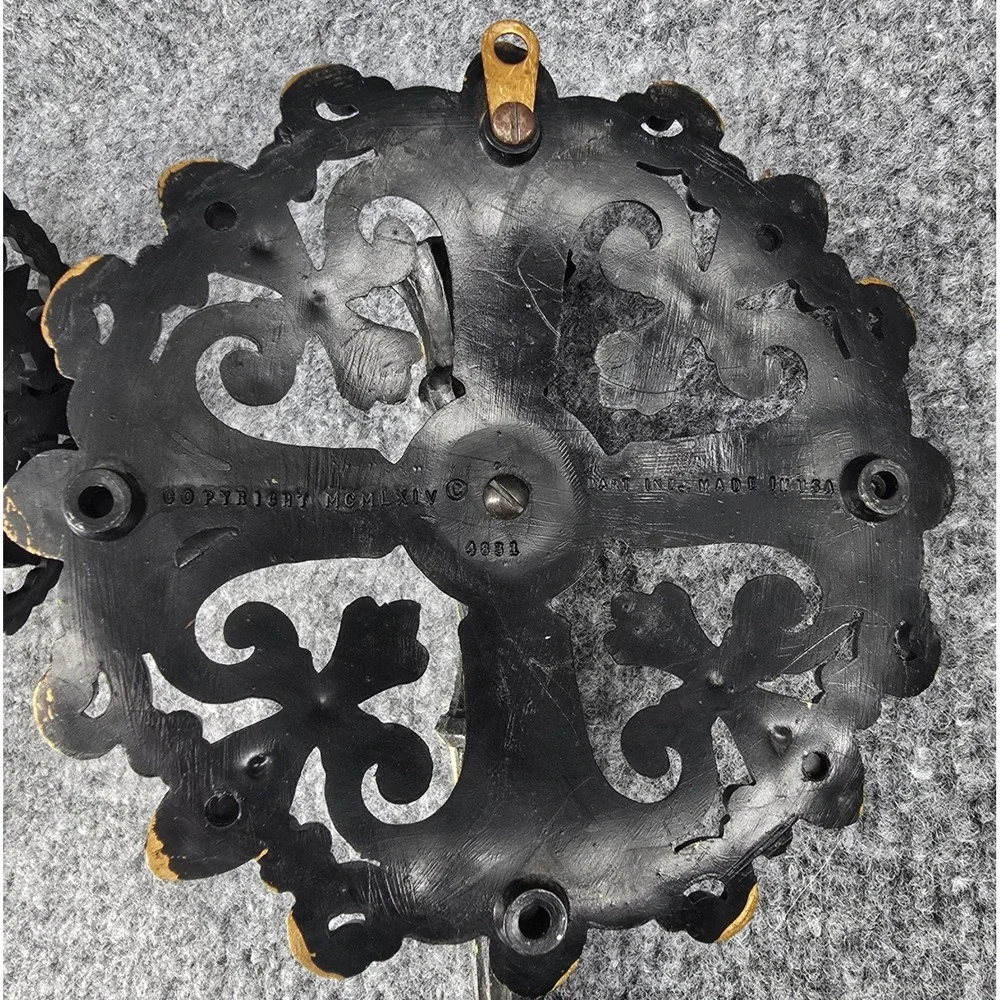 Vtg MCM Gothic Wall Sconces Black Antiqued Gold Holders Set of 4 Baroque Homco